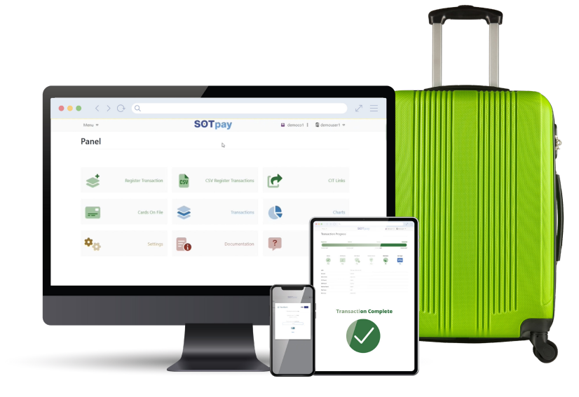 Desktop and mobile device screens showing the SOTpay client